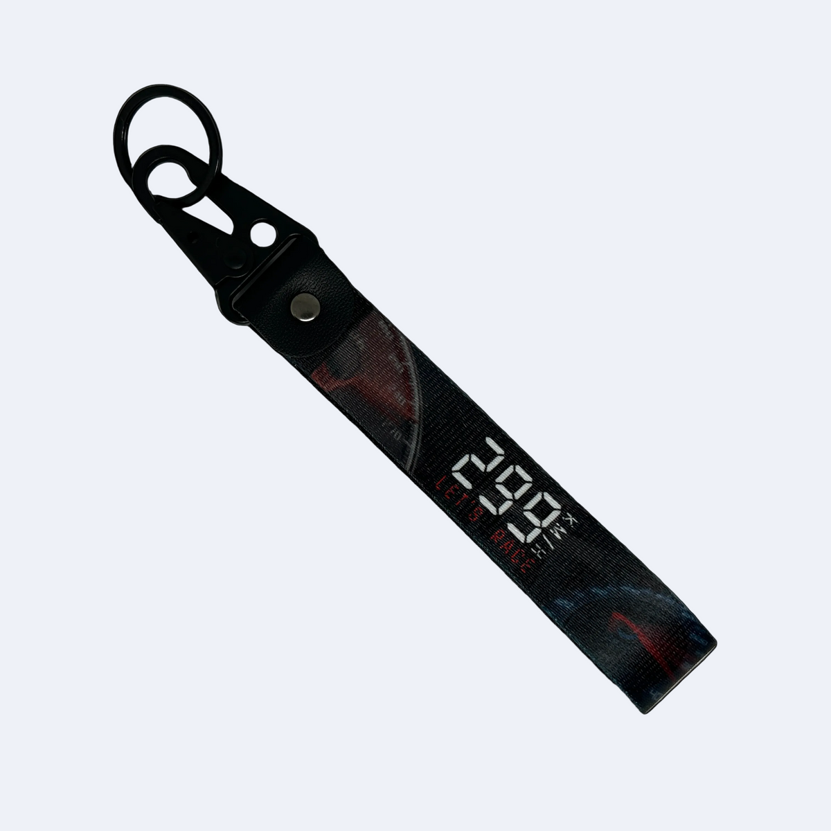 Black 299 KM/H Let’s Race key tag with a speedometer design – Motorev JDM performance car keychain accessory