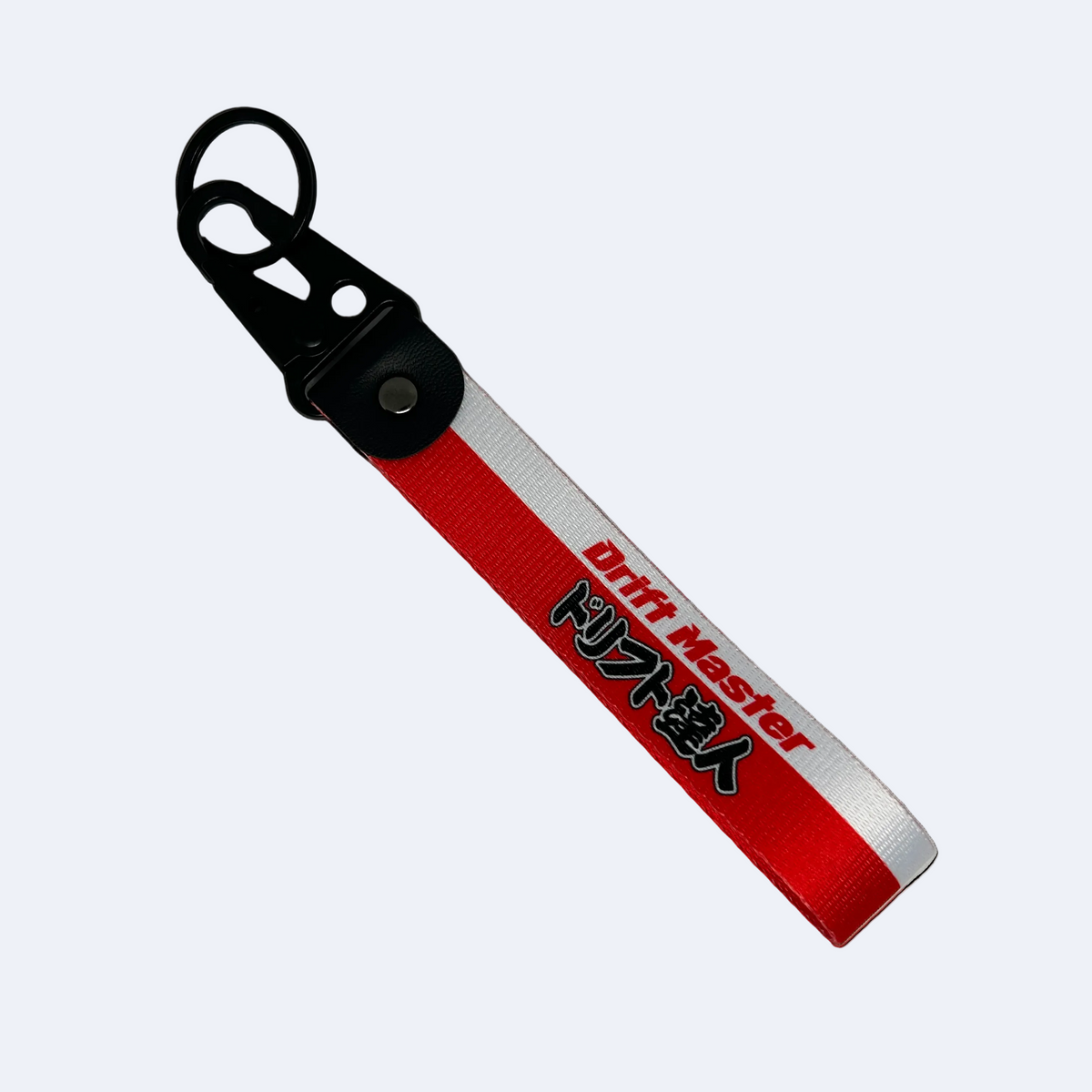 Red and white Drift Master key tag with English and Japanese text – Motorev JDM car keychain