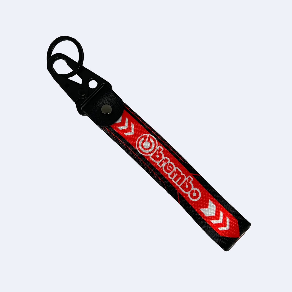 Red key tag with black accents and the brembo logo – Motorev JDM car accessory