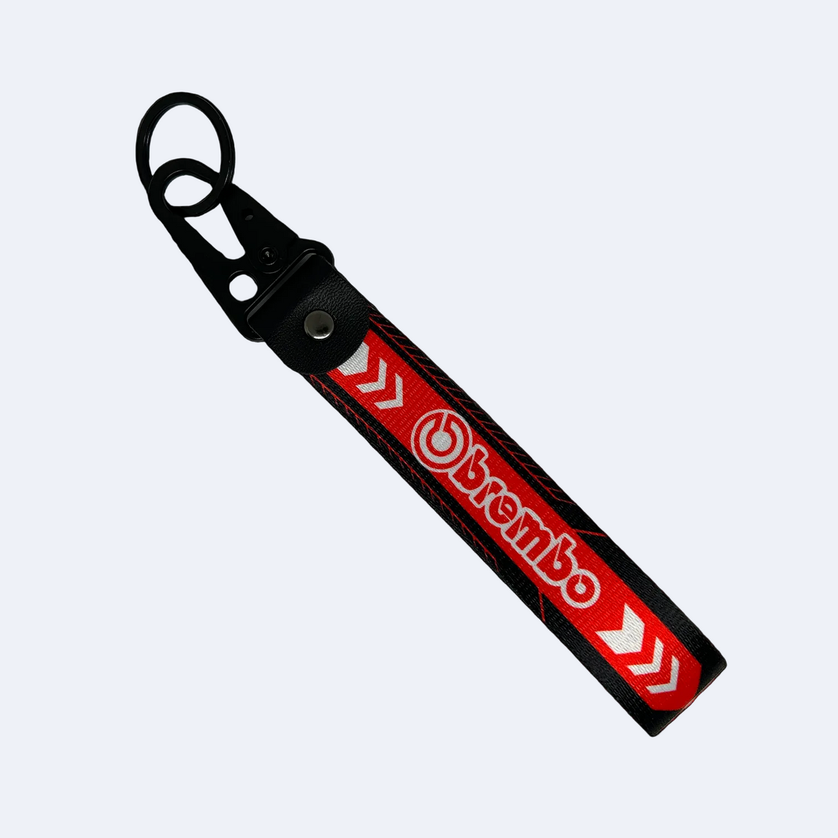 Red key tag with black accents and the brembo logo – Motorev JDM car accessory