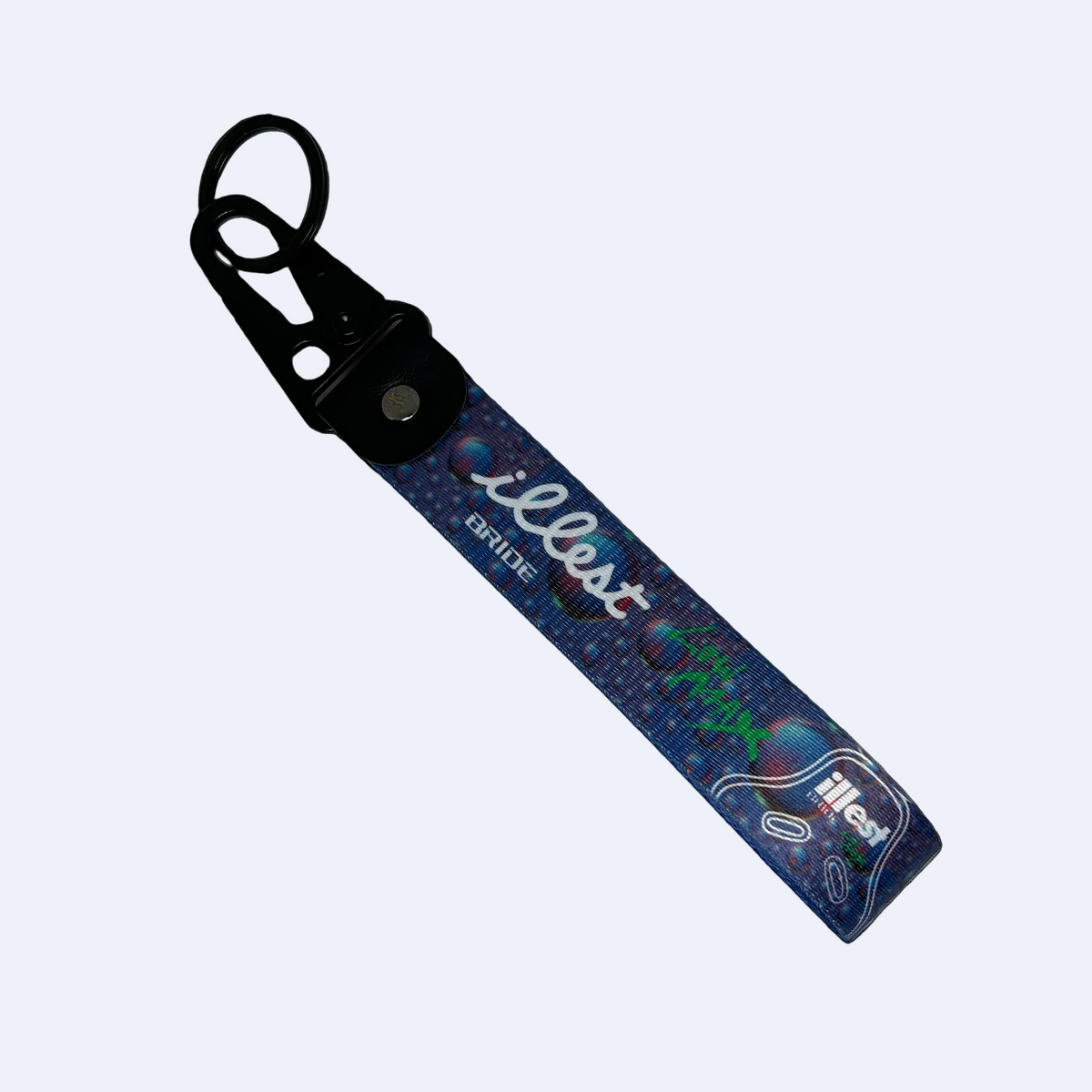 Waterdrop graphic key tag wioth BRIDE x Illest branding – Motorev performance keychain for car enthusiasts
