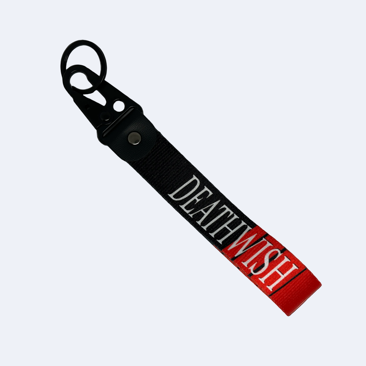 Red and black Death Wish key tag with Deathwish text – Motorev JDM car keychain