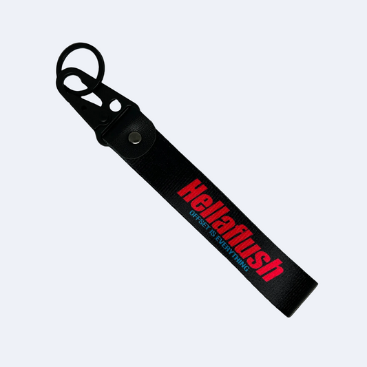 Black Hellaflush key tag with bold JDM text – Motorev car keychain accessory