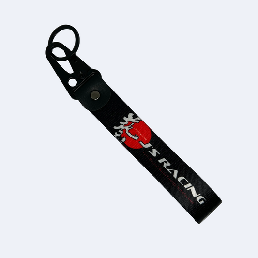 Black J'S Racing key tag with JS logo – Motorev JDM car keychain accessory