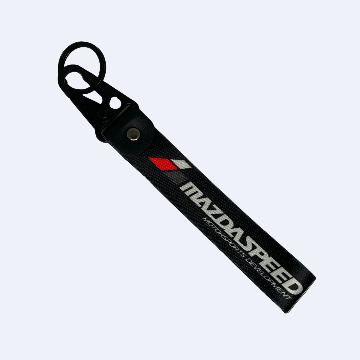 Black Mazdaspeed key tag with performance branding – Motorev JDM car keychain accessory