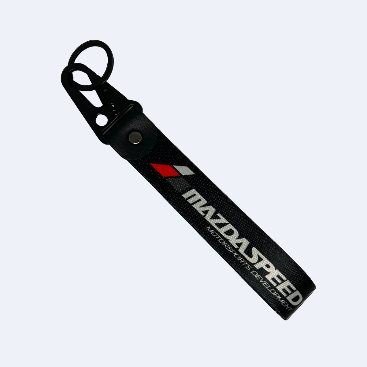 Black Mazdaspeed key tag with performance branding – Motorev JDM car keychain accessory