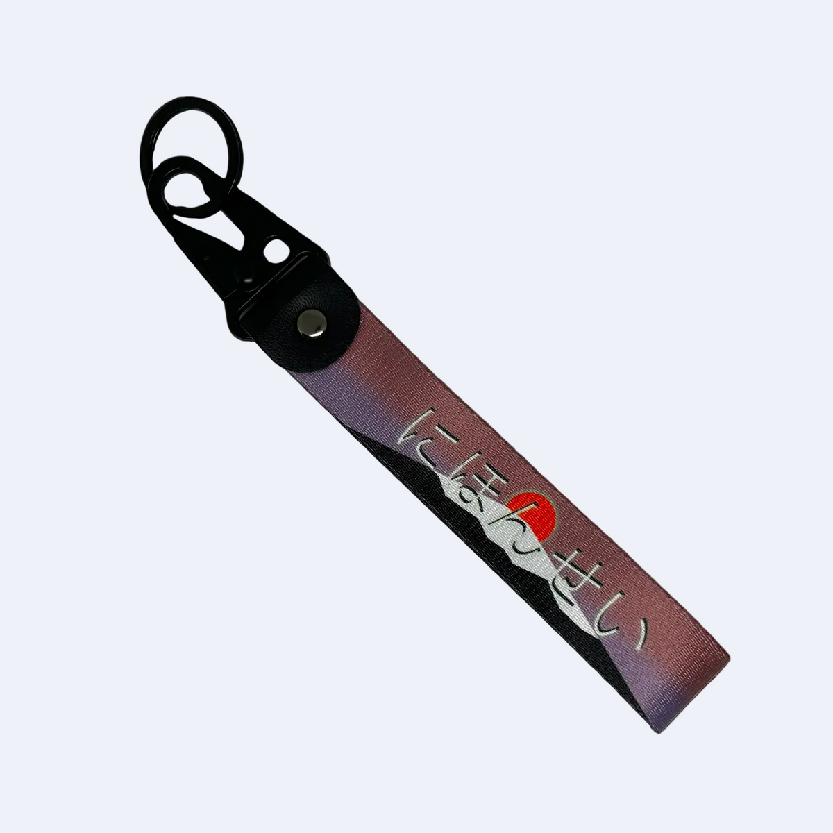 JDM key tag with an image of a mount fuji sunrise and Japanese text – Motorev performance car keychain