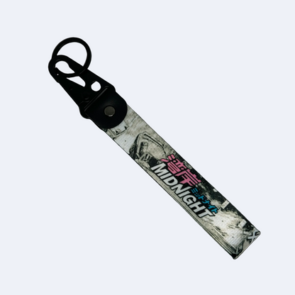 Retro Midnight key tag with neon JDM design – Motorev car keychain accessory