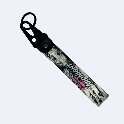 Retro Midnight key tag with neon JDM design – Motorev car keychain accessory