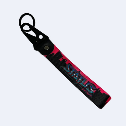 Motorev STATUS ERROR City Skyline car key tag, a zinc alloy and nylon keyring featuring a striking urban city skyline graphic design, scratch resistant and built for car culture and street style enthusiasts UK