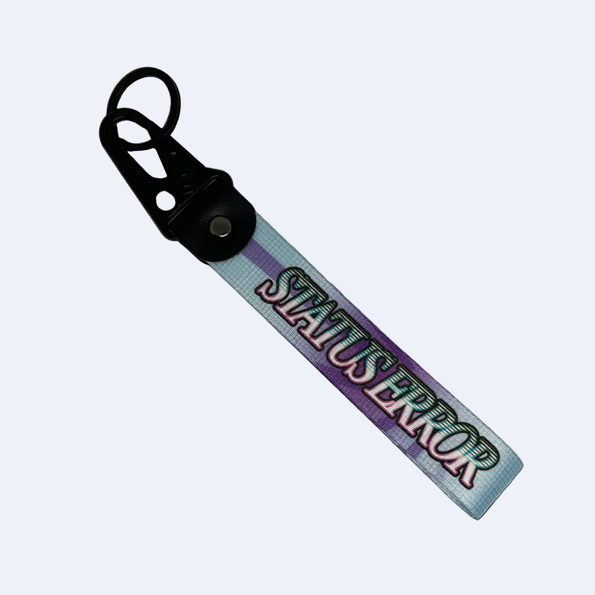 Motorev STATUS ERROR Gradient Bloom car key tag, a blue and purple gradient wrist strap keyring featuring bold STATUS ERROR typography, built for car culture and street style enthusiasts UK