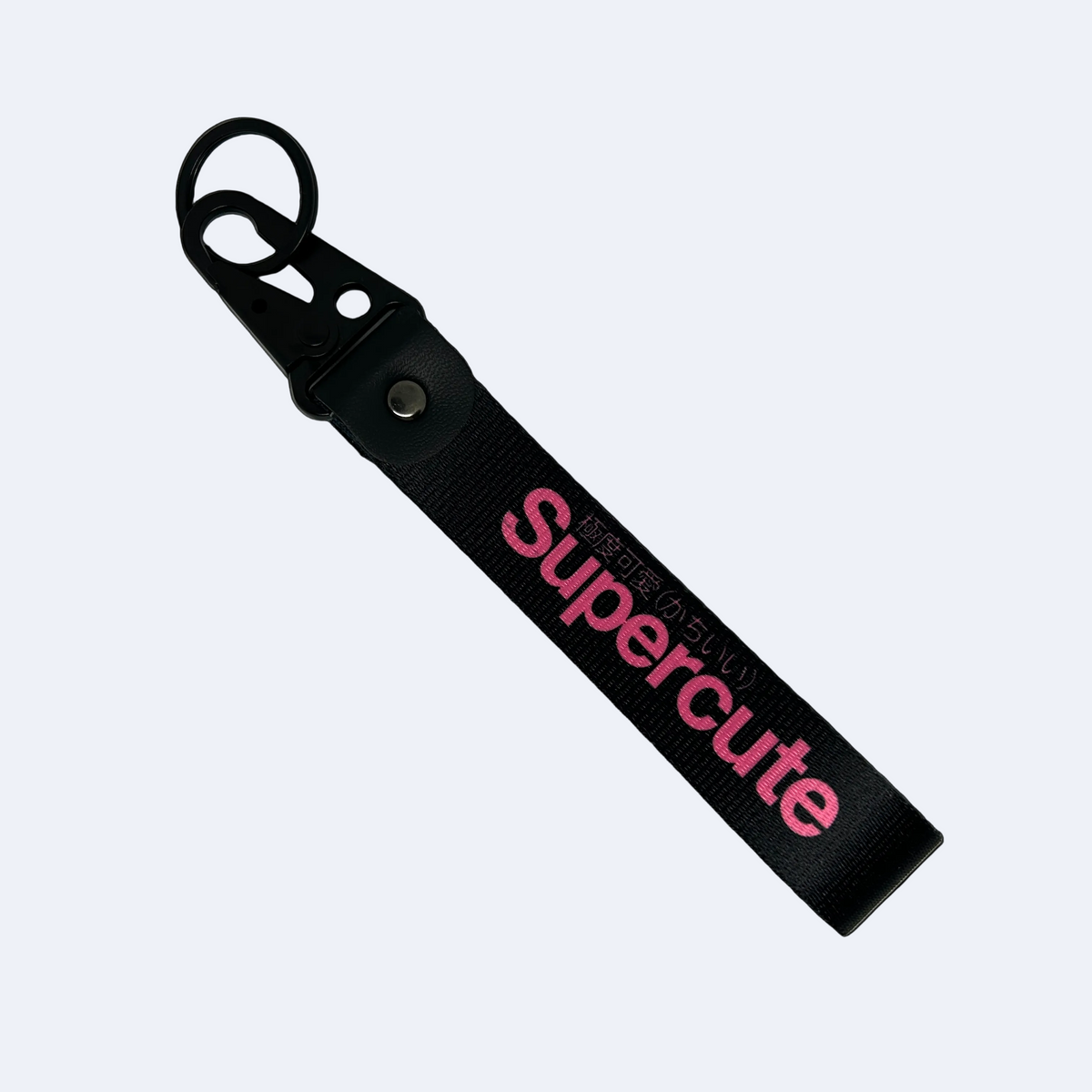 Black Supercute key tag with pink text – Motorev girly JDM car keychain accessory