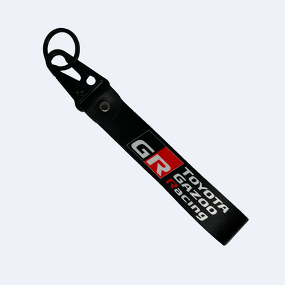 Black Toyota Gazoo Racing key tag with GR branding – Motorev JDM car keychain accessory