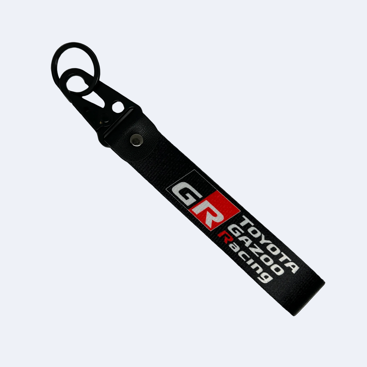 Black Toyota Gazoo Racing key tag with GR branding – Motorev JDM car keychain accessory